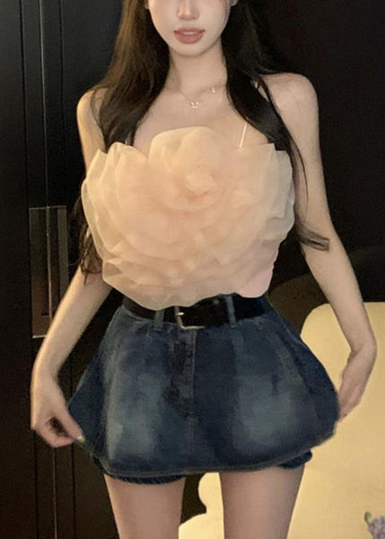 Sexy Yellow Solid Floral Chiffon Spaghetti Strap Tank Sleeveless EE1059 SH-LF-VTP240517