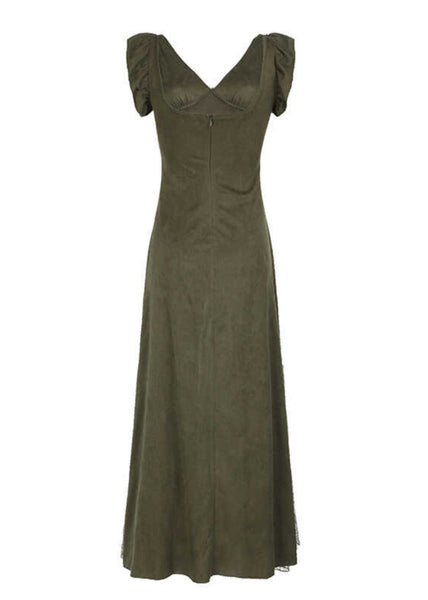 Silm Fit Army Green Exra Large Hem Patchwork Lace Long Dresses Summer YP005 ABC