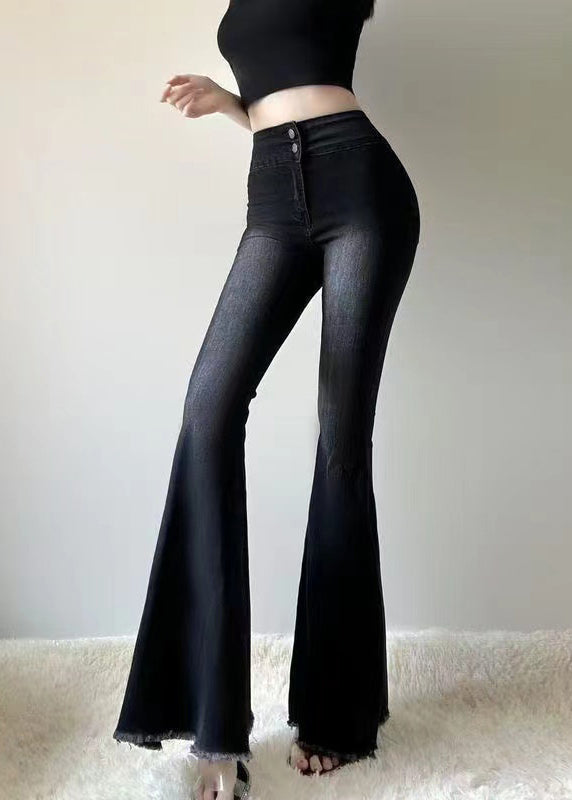 Silm Fit Black High Waist Denim Flared Trousers Spring YP030 ABC