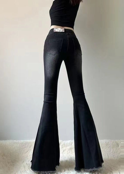 Silm Fit Black High Waist Denim Flared Trousers Spring YP030 ABC