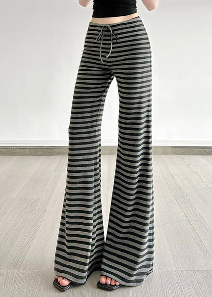 Striped Fall Cotton Silm Trousers Grey Fit Bell-bottom FashionChic