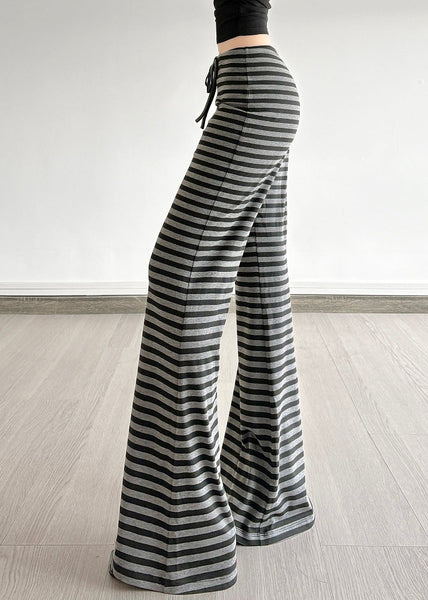 Striped Fall Cotton Silm Trousers Grey Fit Bell-bottom FashionChic