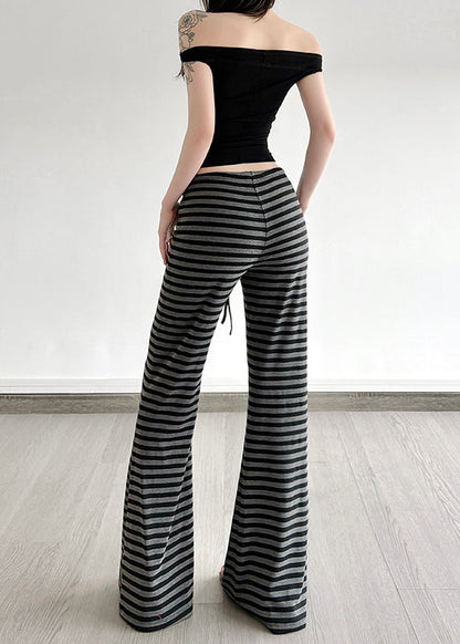 Striped Fall Cotton Silm Trousers Grey Fit Bell-bottom FashionChic