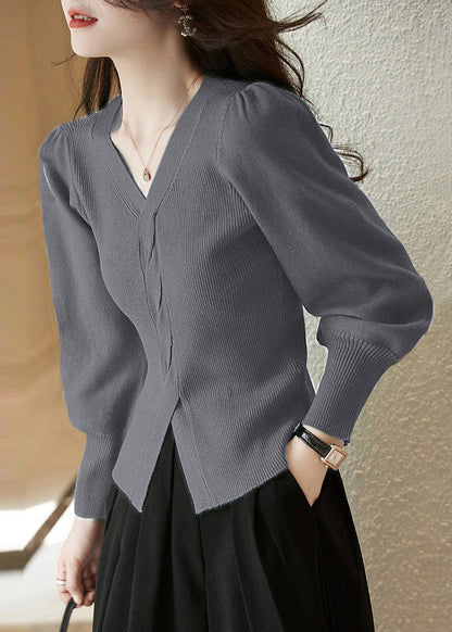 Silm Fit Red V Neck Side Open Knit Shirt Spring TN015 ABC