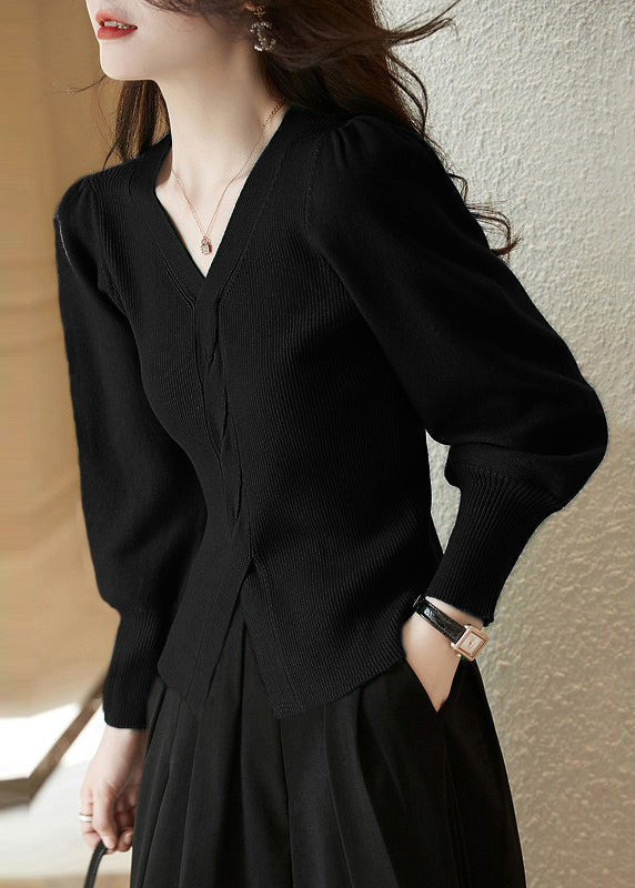 Silm Fit Red V Neck Side Open Knit Shirt Spring TN015 ABC