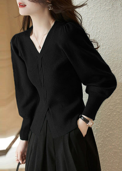 Silm Fit Red V Neck Side Open Knit Shirt Spring TN015 ABC