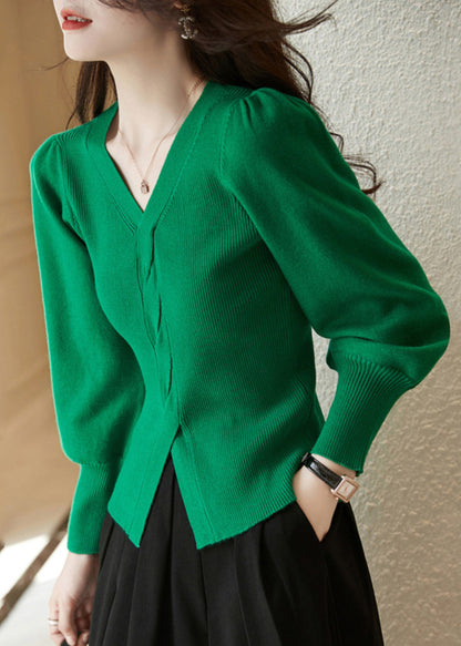 Silm Fit Red V Neck Side Open Knit Shirt Spring TN015 ABC