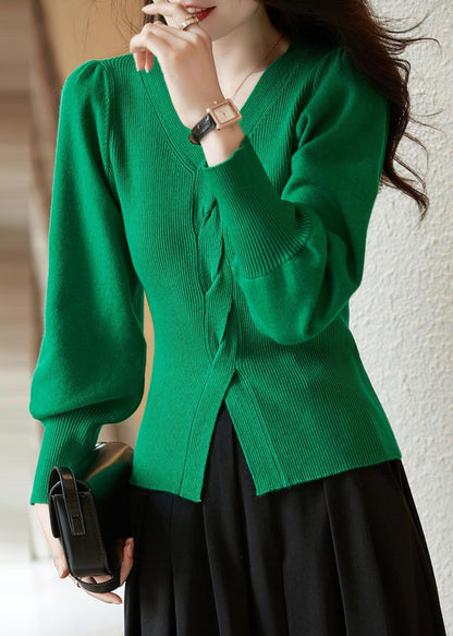 Silm Fit Red V Neck Side Open Knit Shirt Spring TN015 ABC