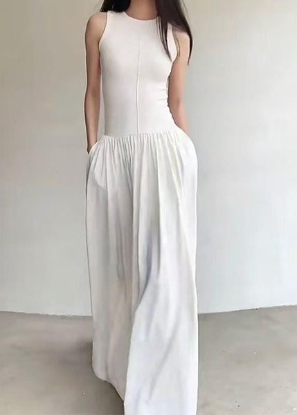 White Silm Hem Exra Dress Large Sleeveless Long Cotton Fit FashionChic