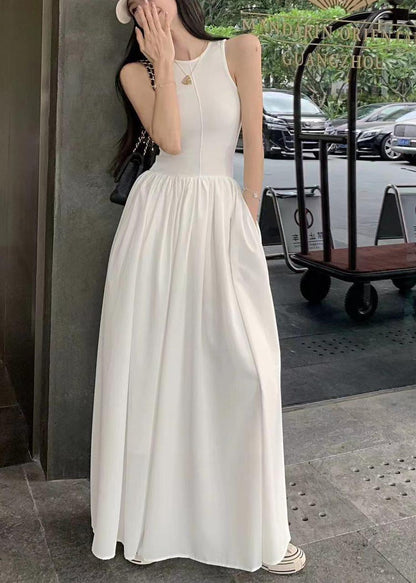White Silm Hem Exra Dress Large Sleeveless Long Cotton Fit FashionChic