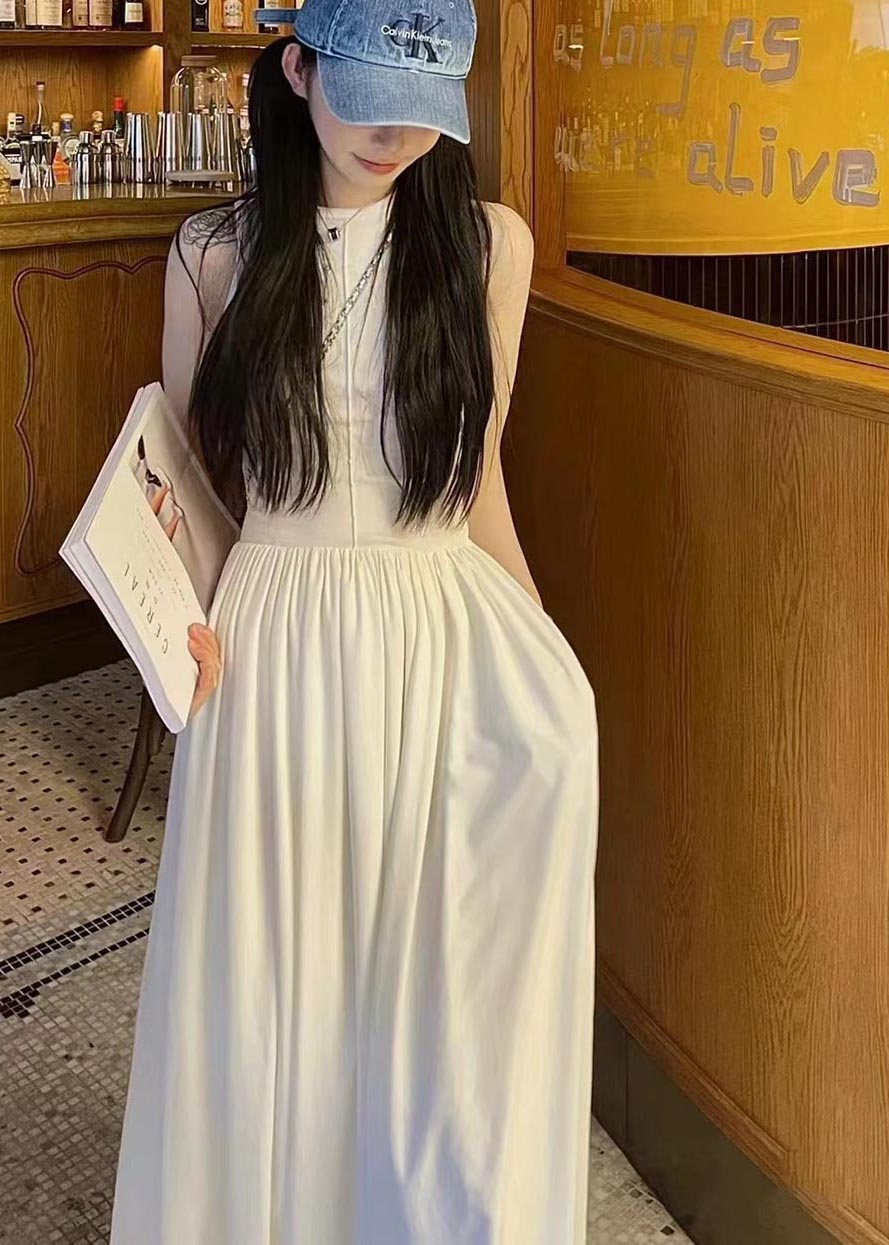 White Silm Hem Exra Dress Large Sleeveless Long Cotton Fit FashionChic