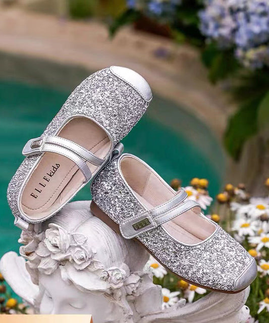 Faux Shoes Flat Strap Kids Buckle Leather For Silver Girls FashionChic