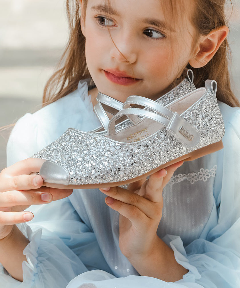 Faux Shoes Flat Strap Kids Buckle Leather For Silver Girls FashionChic