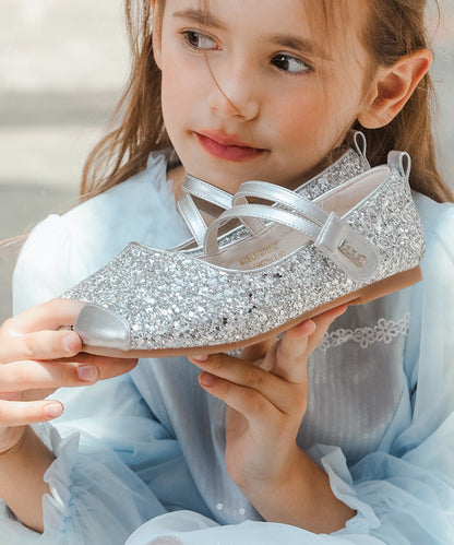 Faux Shoes Flat Strap Kids Buckle Leather For Silver Girls FashionChic