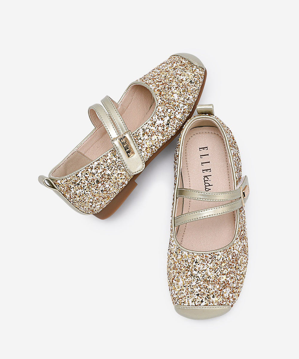 Faux Shoes Flat Strap Kids Buckle Leather For Silver Girls FashionChic