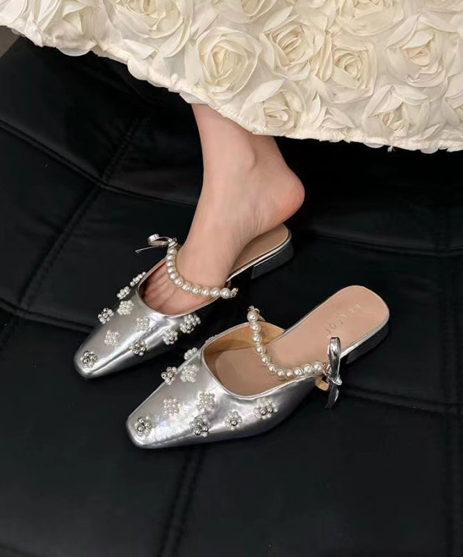 Silver French Nail Bead Splicing Slide Sandals XC1039 Ada Fashion