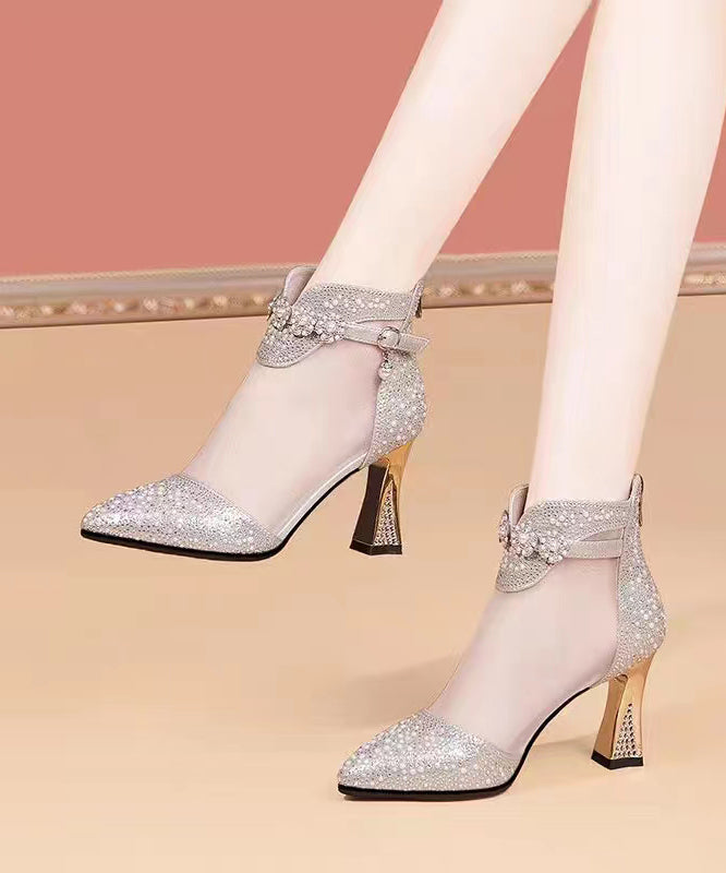 Silver High Heel Tulle Boots New Water Diamond Pointed Head RT1017 Ada Fashion