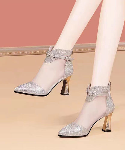 Silver High Heel Tulle Boots New Water Diamond Pointed Head RT1017 Ada Fashion