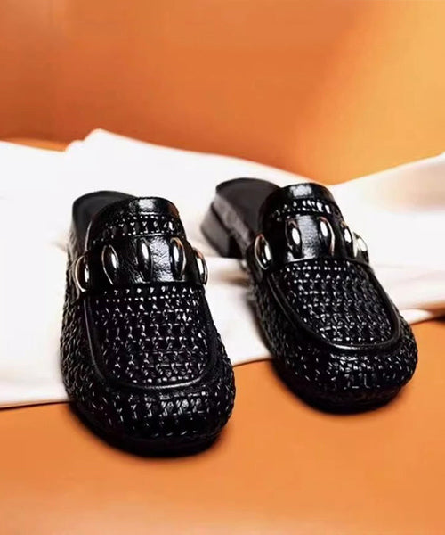 Splicing Faux Out Hollow Leather Slide Sandals Silver FashionChic