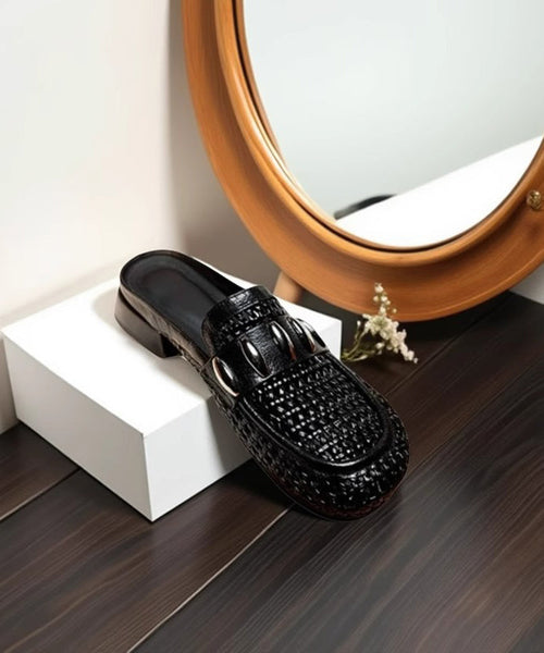 Splicing Faux Out Hollow Leather Slide Sandals Silver FashionChic