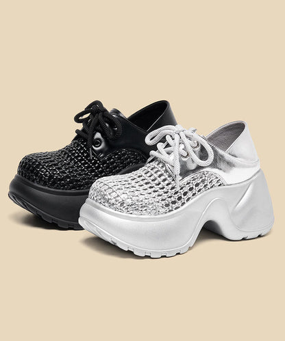 Up Out Silver Hollow Fashion Splicing Lace Platform Sandals FashionChic