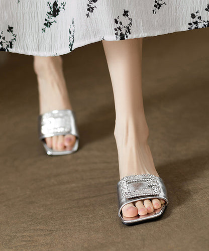 Silver Zircon Splicing Fashion Slide Sandals Peep Toe WT025 shoe-LT241030