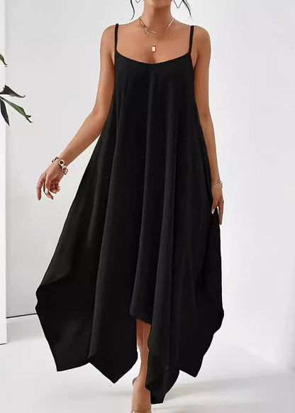 Solid Dress Simple Strap Cotton Asymmetrical Spaghetti Apricot FashionChic