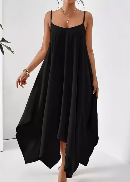 Solid Dress Simple Strap Cotton Asymmetrical Spaghetti Apricot FashionChic