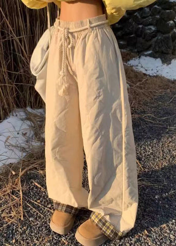 Simple Apricot Plaid Pockets Elastic Waist Mens Pants Winter RM033 ABC