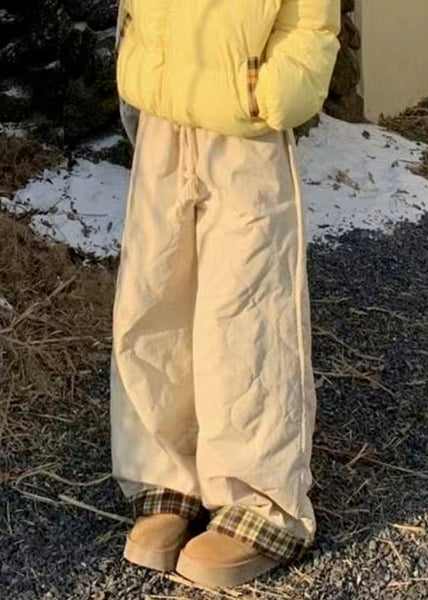 Simple Apricot Plaid Pockets Elastic Waist Mens Pants Winter RM033 ABC