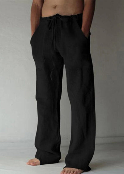 Elastic Summer Apricot Pants Waist Simple Pockets Linen Mens FashionChic