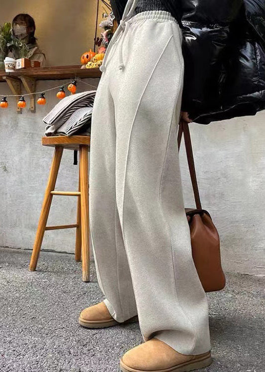 Simple Apricot Pockets Elastic Waist Woolen Pants Winter RF018 ABC