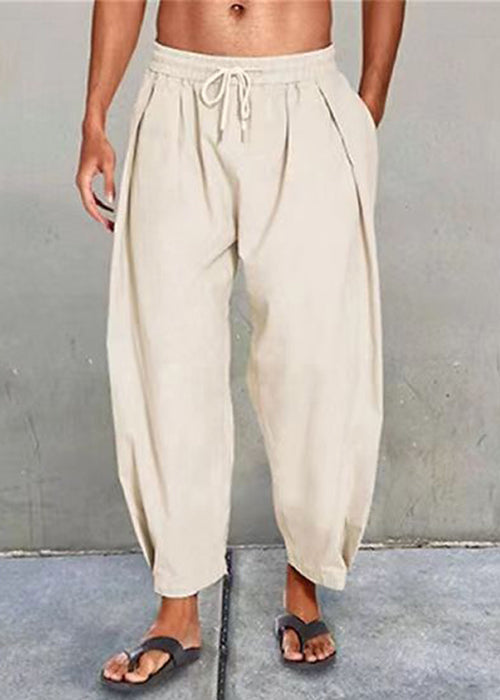 Crop Summer Waist Elastic Men Solid Simple Apricot Pants Cotton FashionChic