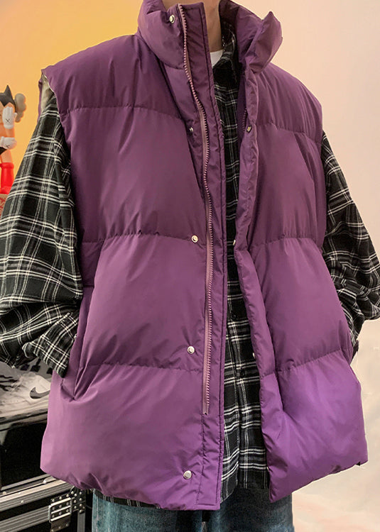 Simple Apricot Zip Up Pockets Solid Men Puffer Vest Winter RN012 ABC