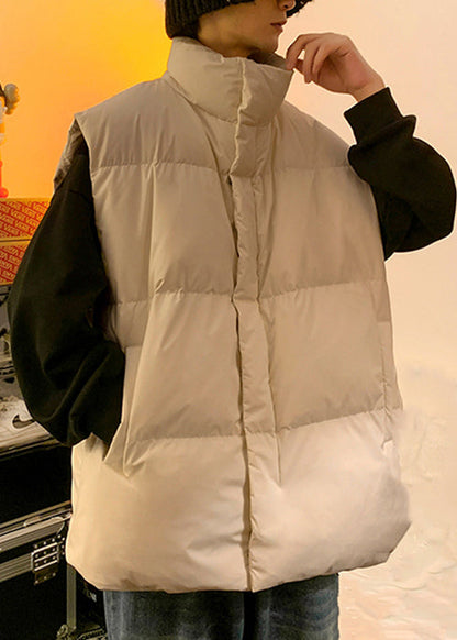 Simple Apricot Zip Up Pockets Solid Men Puffer Vest Winter RN012 ABC