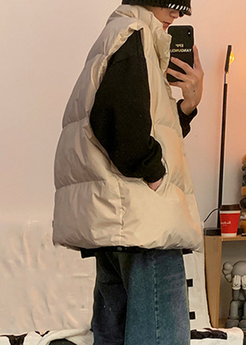 Simple Apricot Zip Up Pockets Solid Men Puffer Vest Winter RN012 ABC