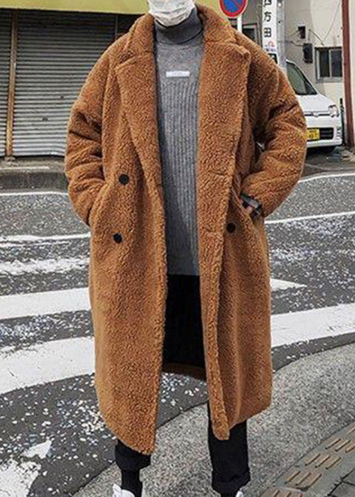 Simple Army Green Button Pockets Solid Teddy Faux Fur Men Coat Winter RO049 ABC