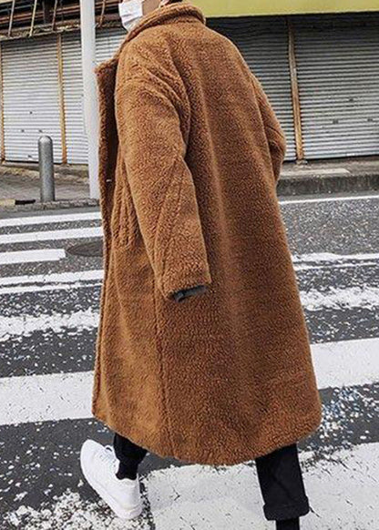 Simple Army Green Button Pockets Solid Teddy Faux Fur Men Coat Winter RO049 ABC