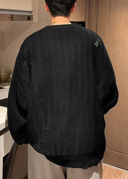 Simple Army Green Embroideried Hollow Out Knit Mens Sweaters Winter QF038 MENSW241016