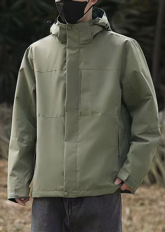 Simple Coats Cotton Oversized Solid Green Hooded Spring Army Mens FashionChic