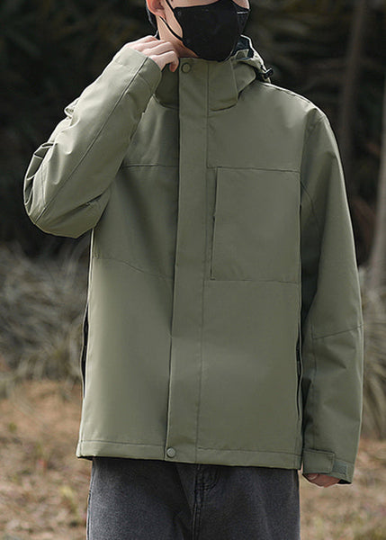 Simple Coats Cotton Oversized Solid Green Hooded Spring Army Mens FashionChic