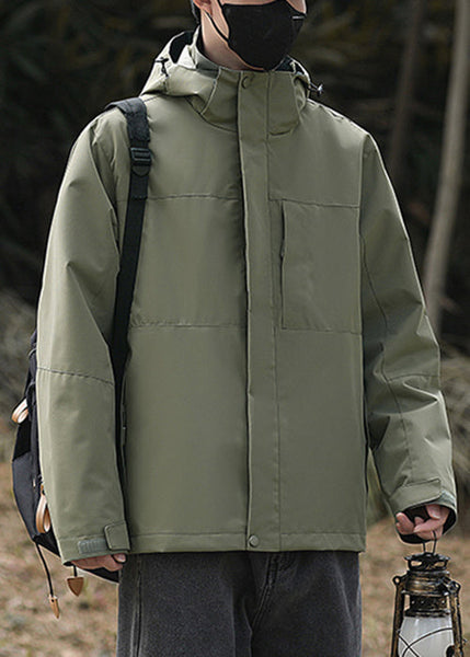 Simple Coats Cotton Oversized Solid Green Hooded Spring Army Mens FashionChic