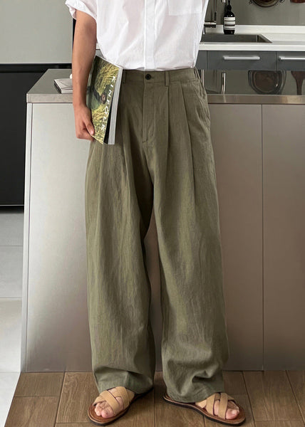 Waist Men Green Army Solid Linen High Summer Pants Simple FashionChic