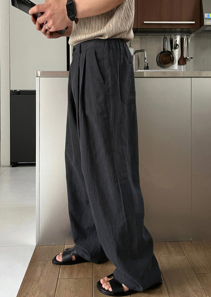 Waist Men Green Army Solid Linen High Summer Pants Simple FashionChic
