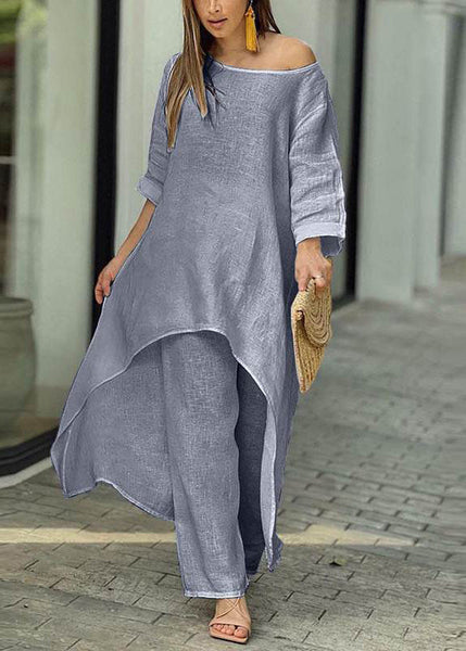 Patchwork Blue And Baby Asymmetrical Simple Top Leg Wide Pants FashionChic