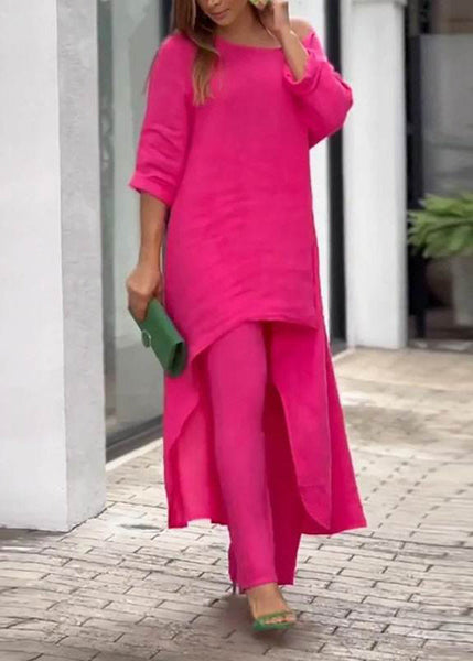 Patchwork Blue And Baby Asymmetrical Simple Top Leg Wide Pants FashionChic