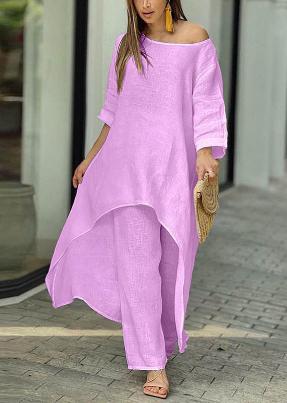 Patchwork Blue And Baby Asymmetrical Simple Top Leg Wide Pants FashionChic