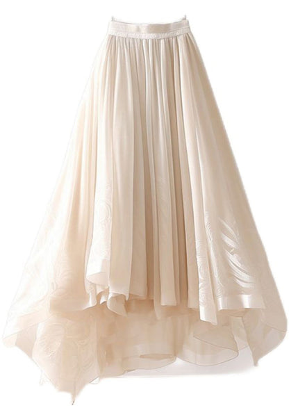 Simple Beige Asymmetrical Wrinkled Elastic Waist Chiffon Skirt Summer Ada Fashion