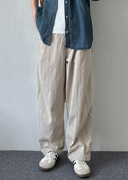 Button Pockets Cotton Pants Summer Simple Men Solid Beige FashionChic