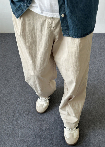 Button Pockets Cotton Pants Summer Simple Men Solid Beige FashionChic
